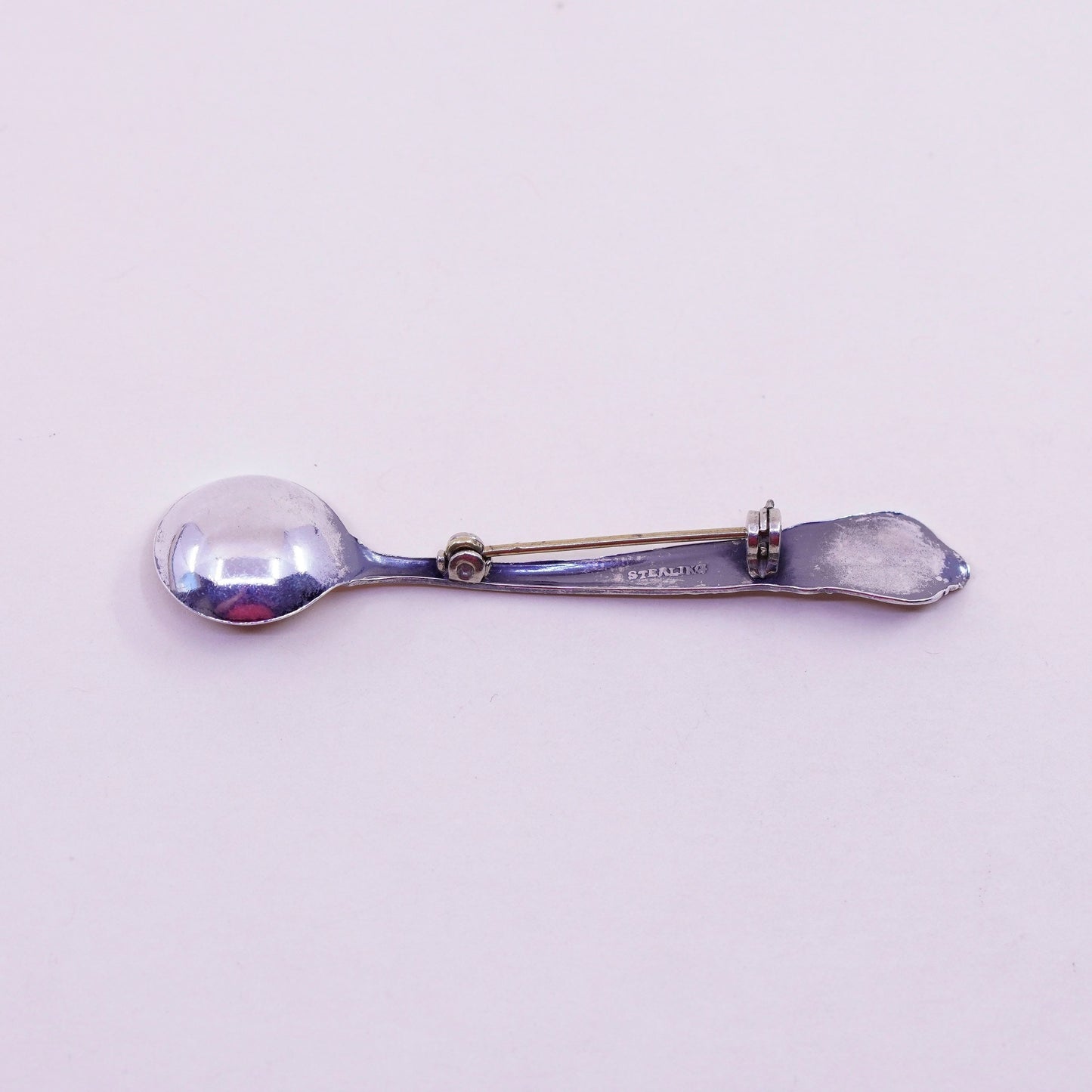 Vintage sterling silver handmade brooch, 925 spoon pin