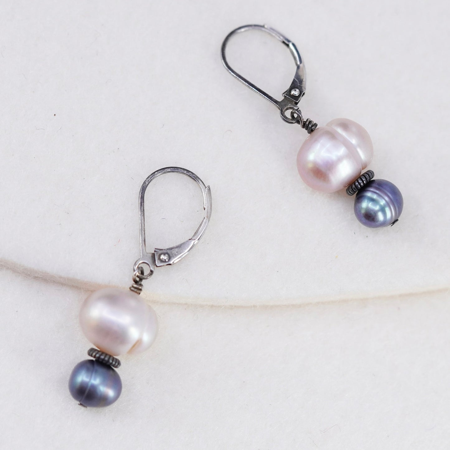 Vintage Sterling 925 silver handmade earrings with freshwater pearl