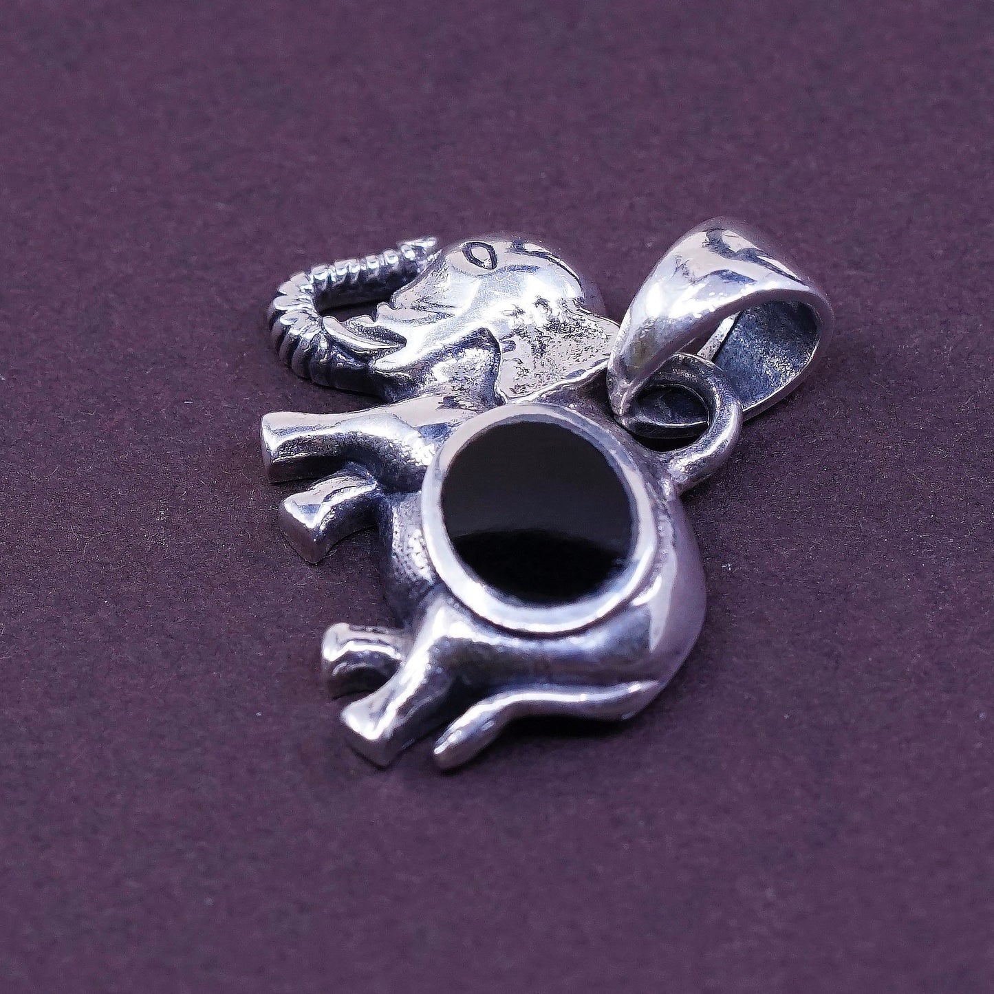 vtg Sterling silver handmade pendant, Mexican 925 elephant N obsidian