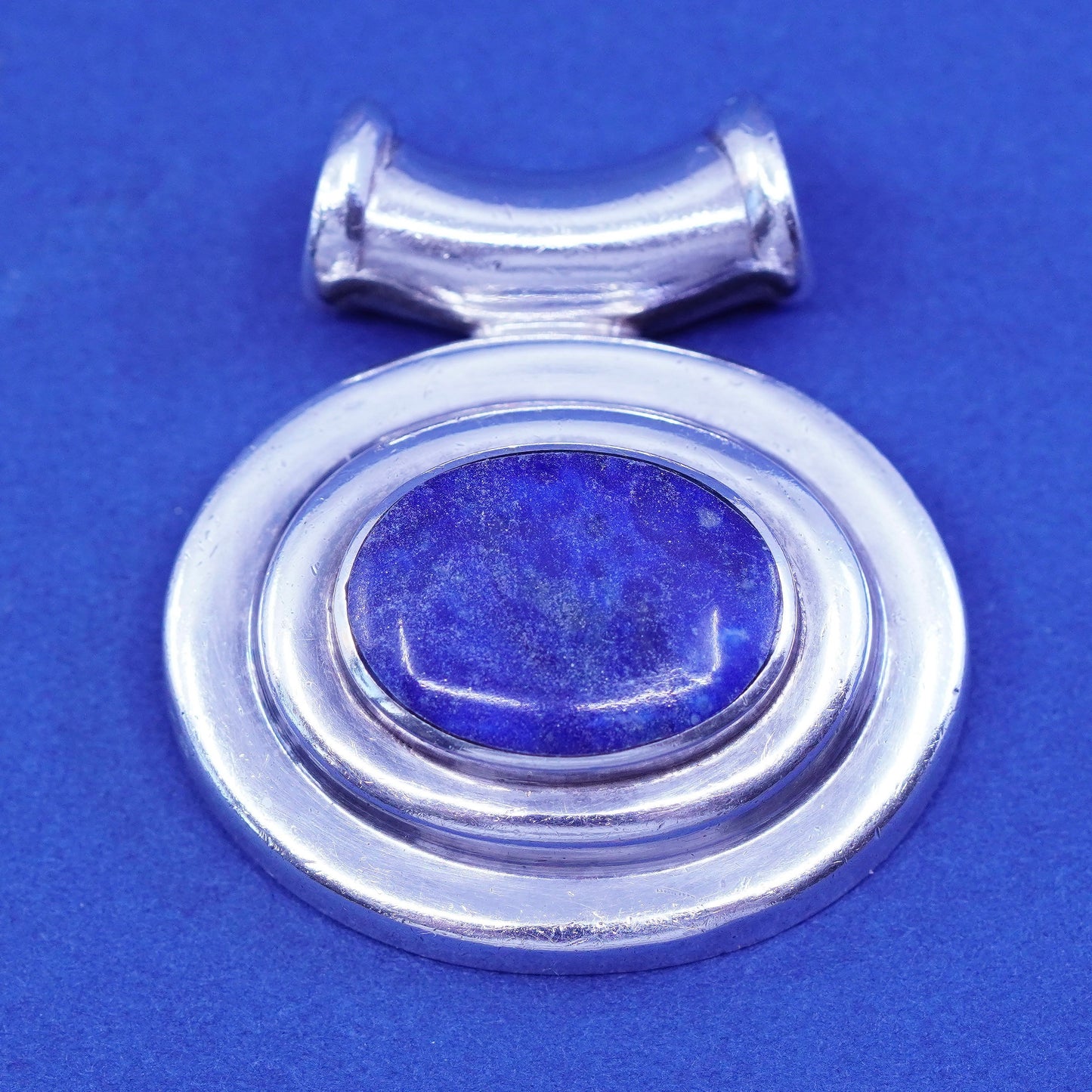 Vintage Sterling silver handmade pendant, 925 oval lapis lazuli