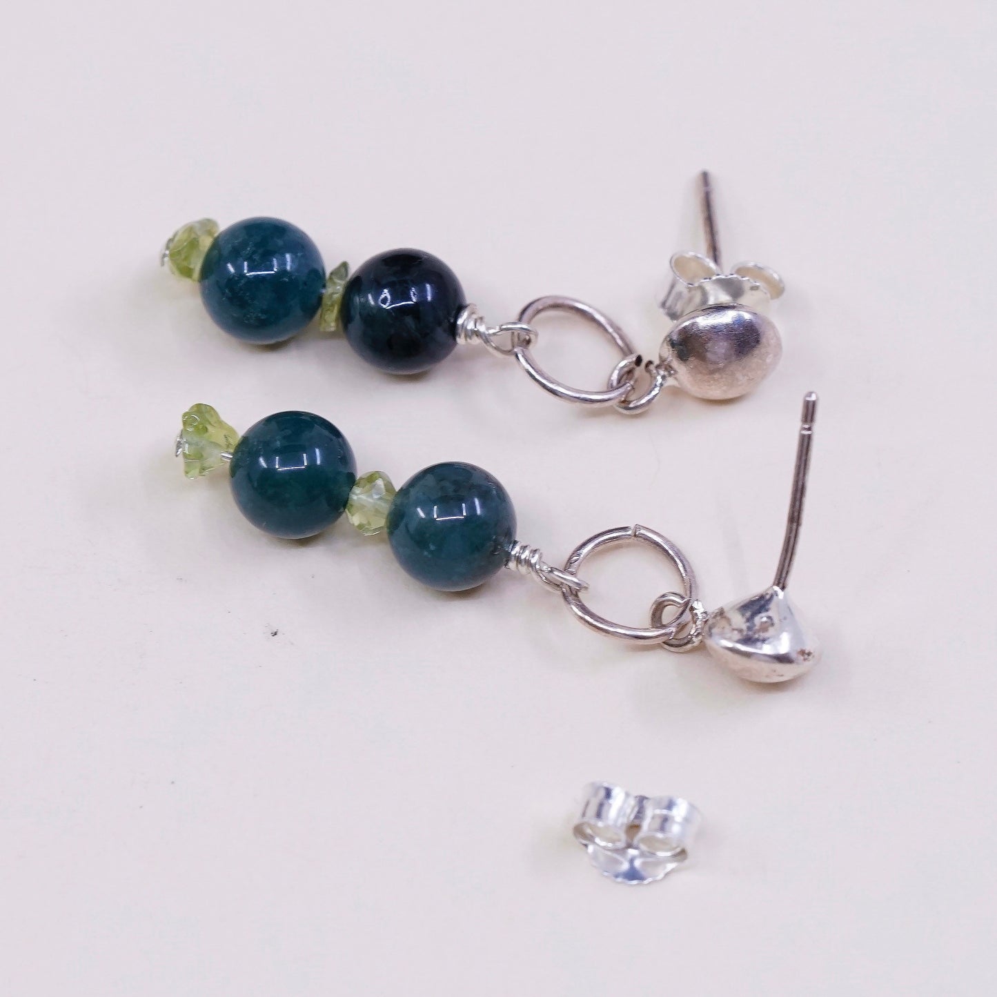 vtg sterling silver handmade earrings, Mexico 925 w/ jade beads