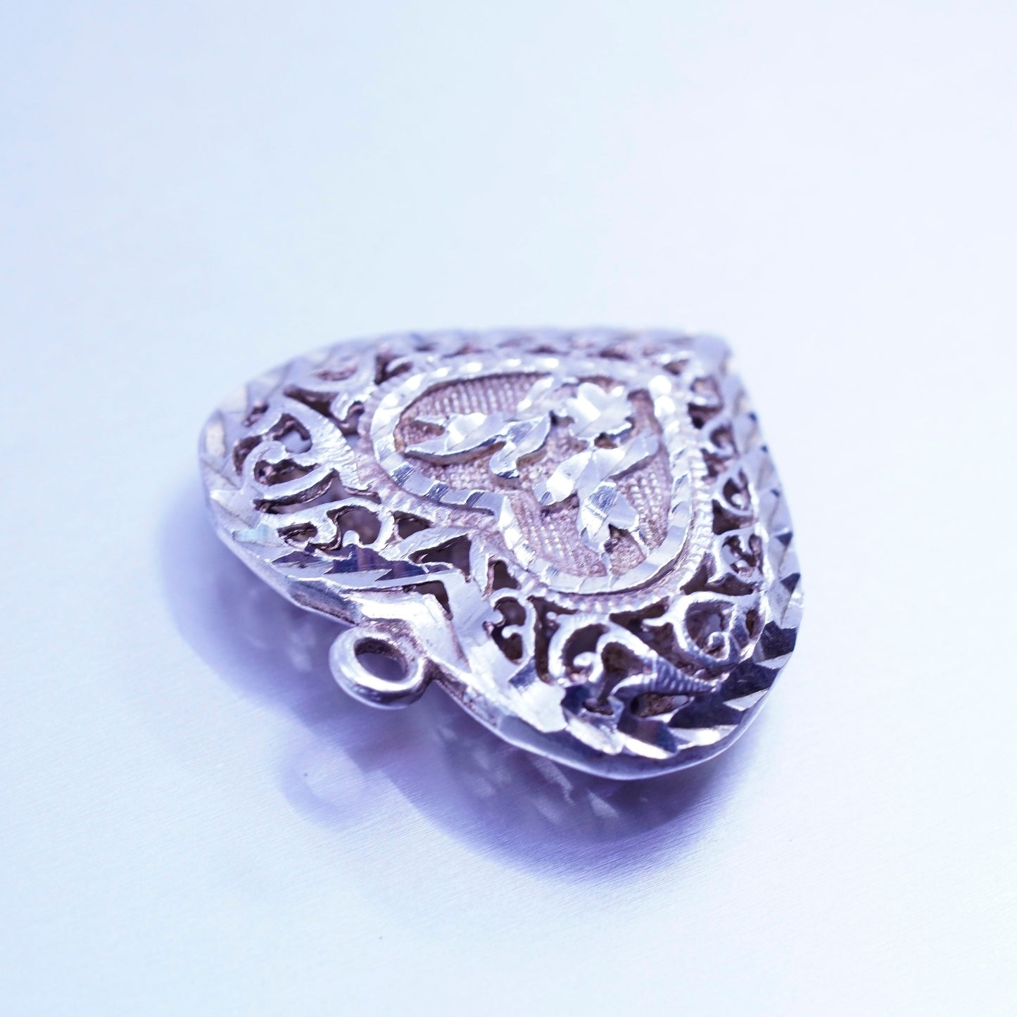 antique sterling 925 silver filigree puffy heart pendant charm