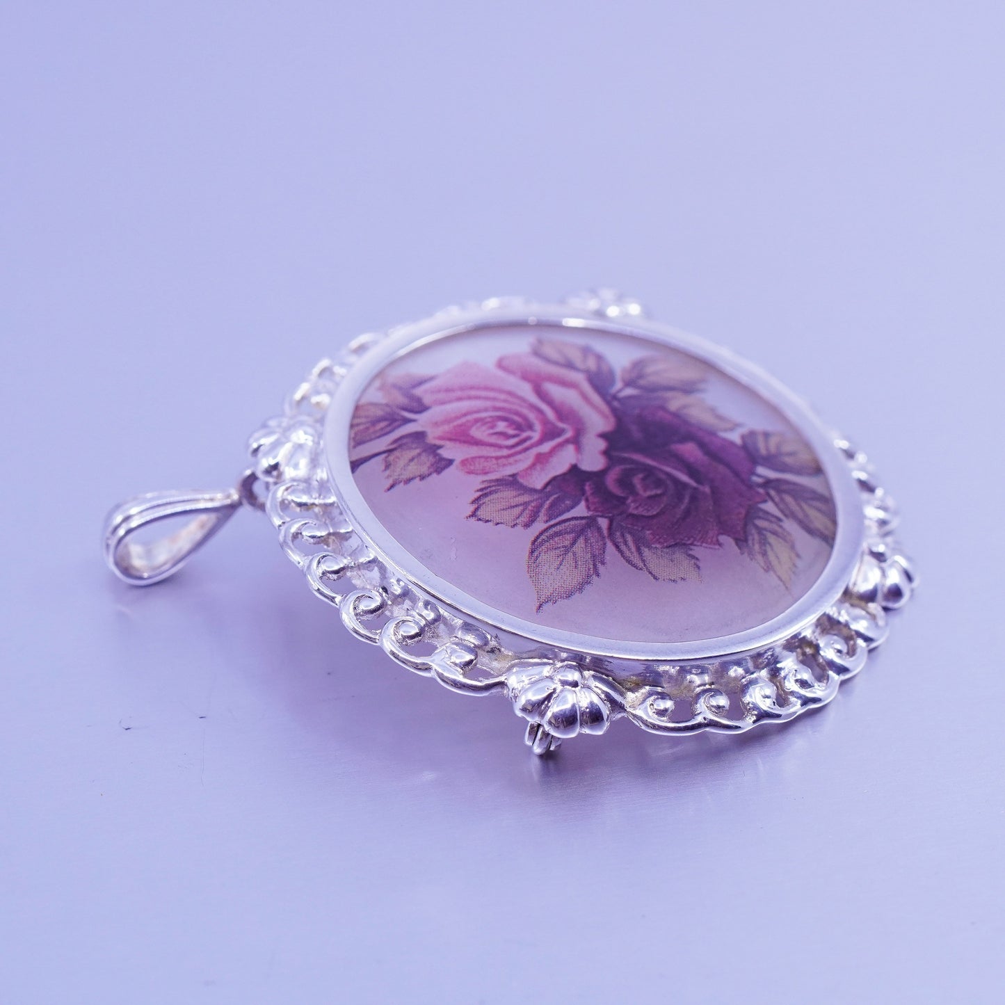 Vintage sterling silver handmade brooch, 925 flower pendant