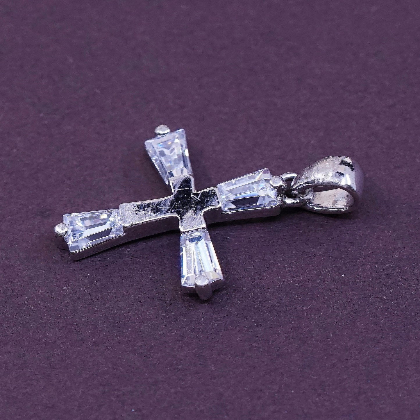 vtg Sterling silver handmade pendant, 925 cross w/ Cz, Christian