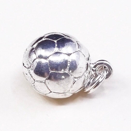 vtg sterling silver charm, 925 Mexico silver 3D football charm, soccer