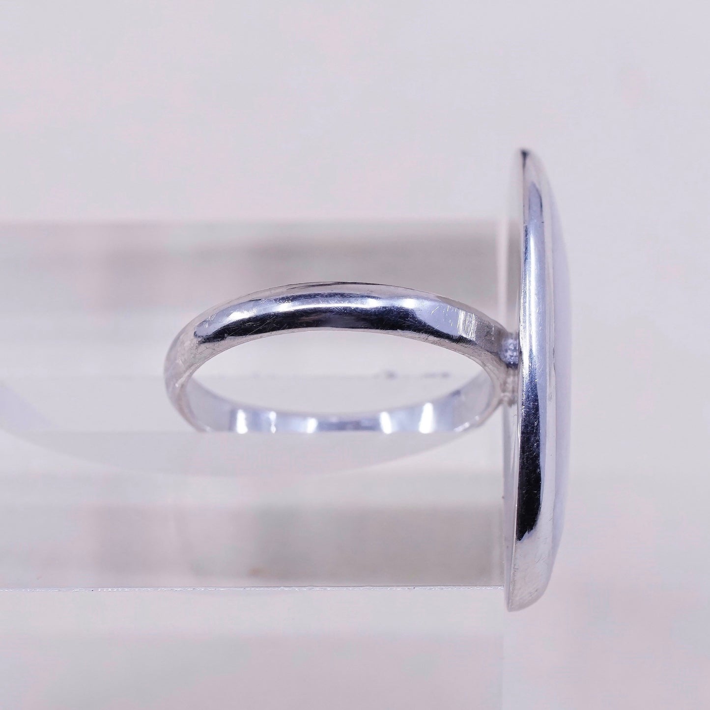 sz 6.75, vtg sterling silver handmade ring w/ oval MOP, 925 statement ring