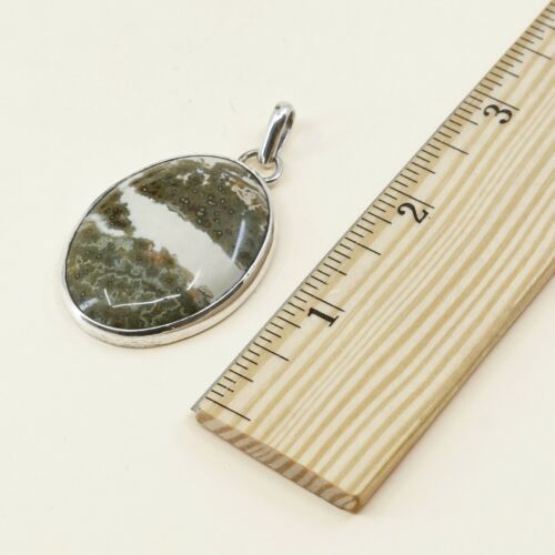 Vtg Huge 925 Sterling Silver Handmade Pendant W/ Landscape agate, stamped 925