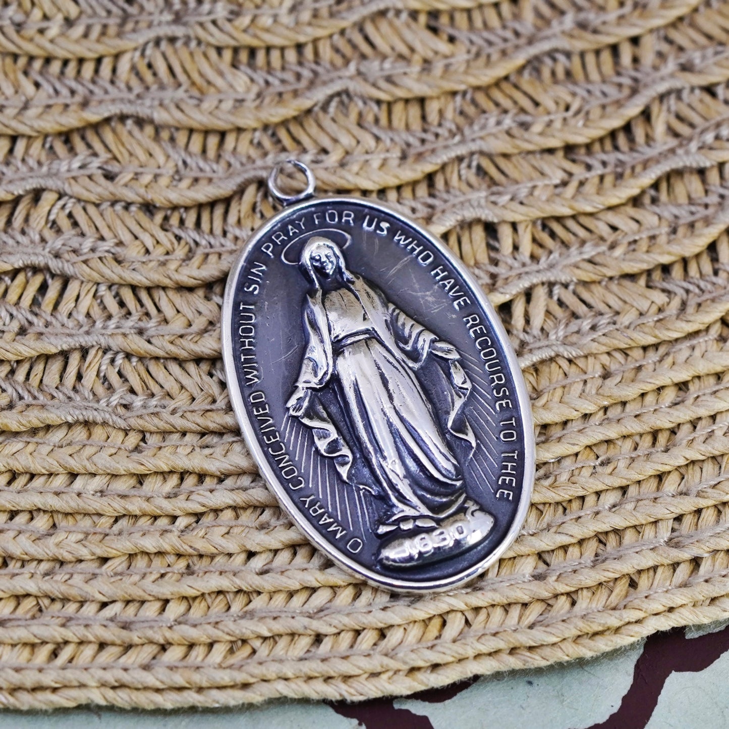 Sterling silver pendant, 925 Virgin Mary “conceived without sin pray for us