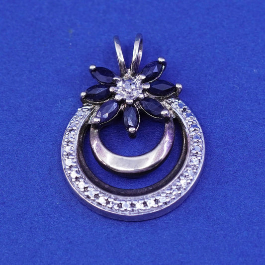 vermeil gold Sterling silver pendant, 925 flower circle w/ sapphire N diamond