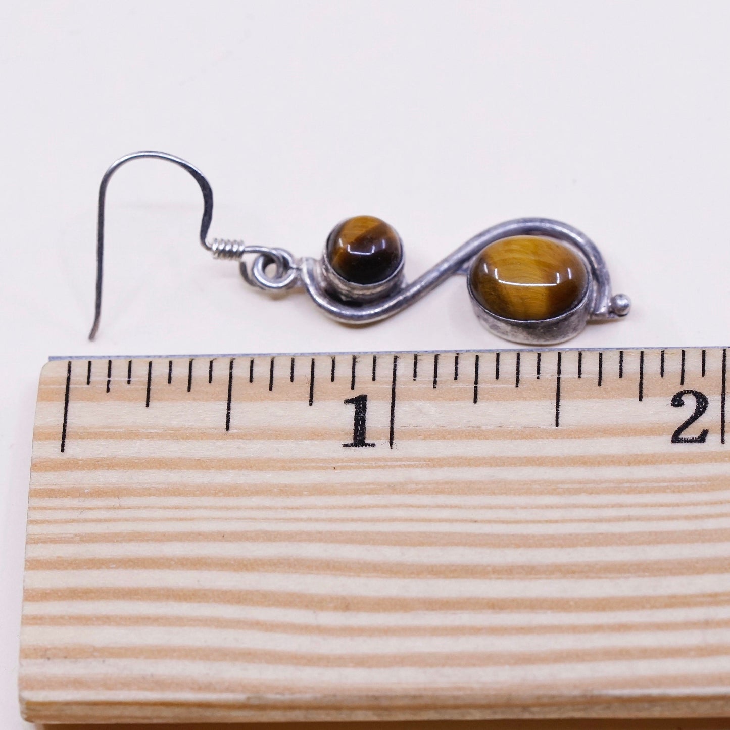 Vintage Sterling silver handmade earrings, 925 with tiger eye dangles