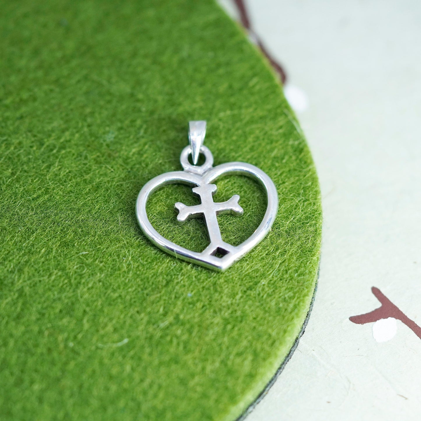 Vintage handmade Sterling silver pendant, 925 heart cross