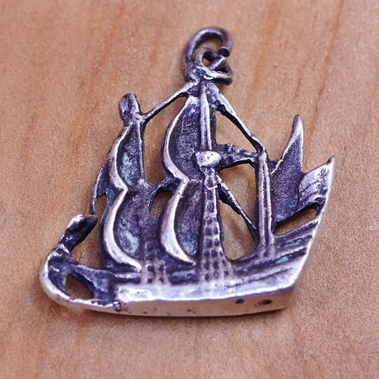 Vintage Sterling silver handmade charm, 925 sailing boat pendant