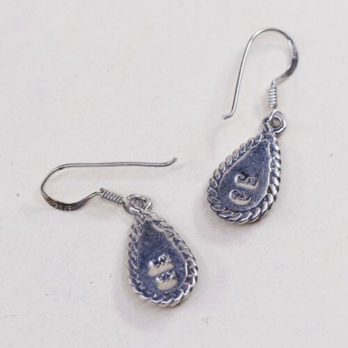 Vtg Sterling Silver Handmade Earrings, 925 Silver Drops W/ Teardrop abalone