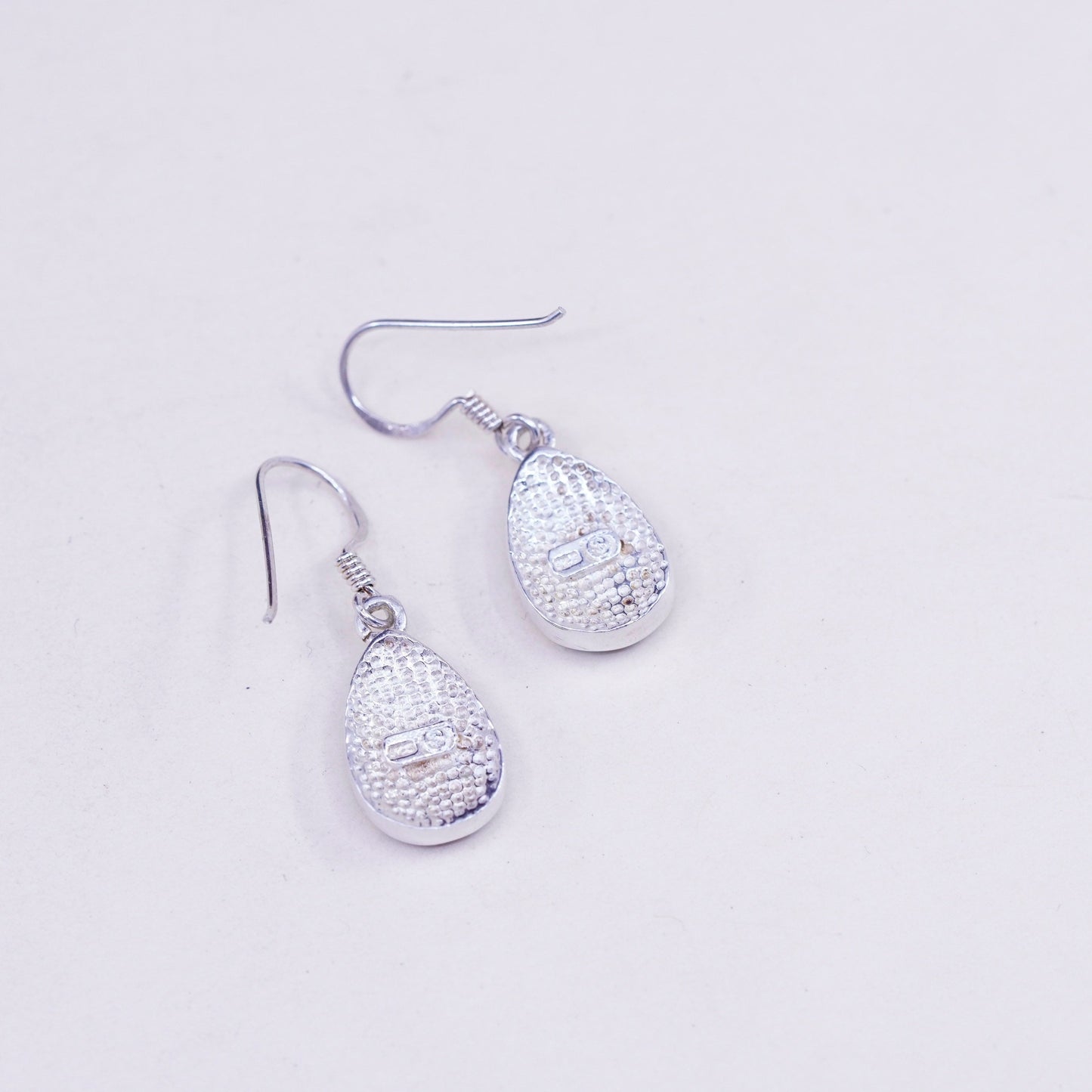 Vintage southwestern sterling 925 silver handmade teardrop earrings with opal