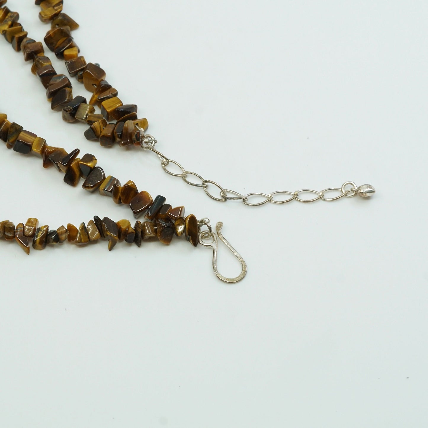 18”+3”, vtg sterling silver handmade necklace, 925 golden tiger eye beads