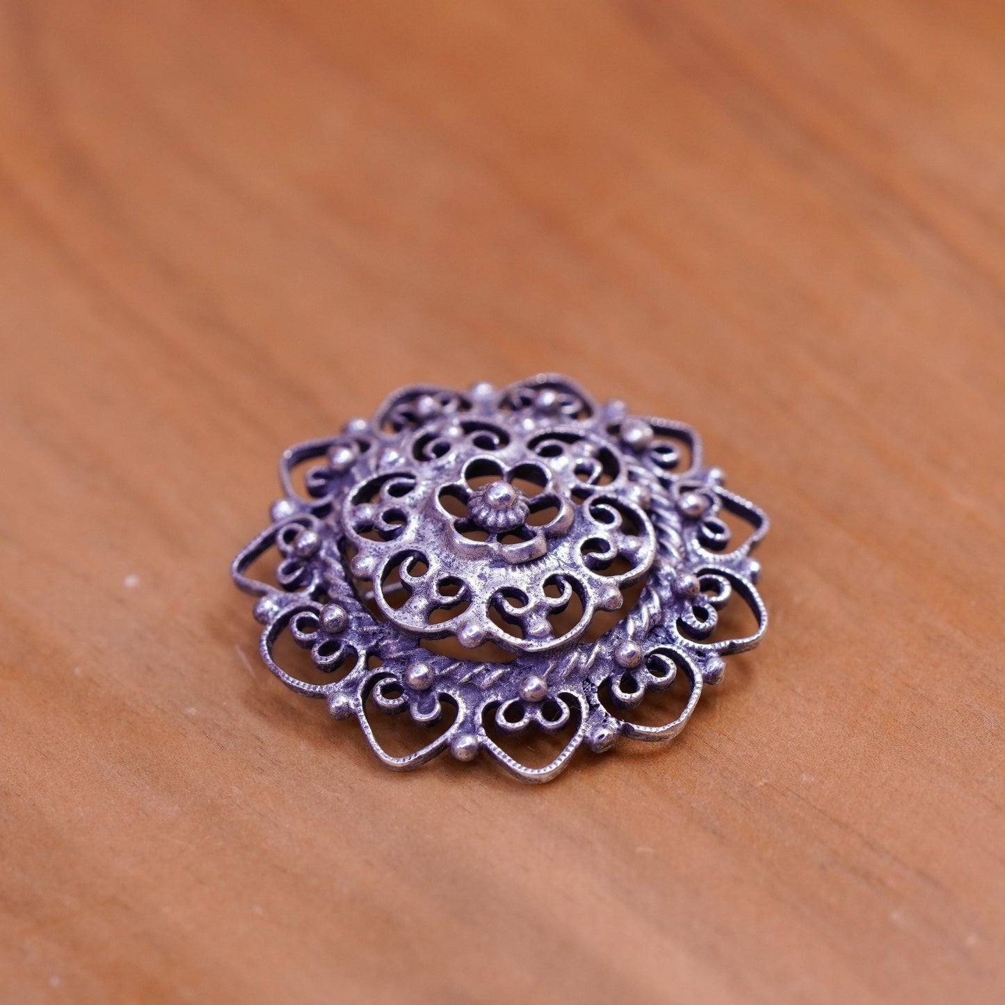 Vintage danecraft handmade sterling 925 silver filigree brooch