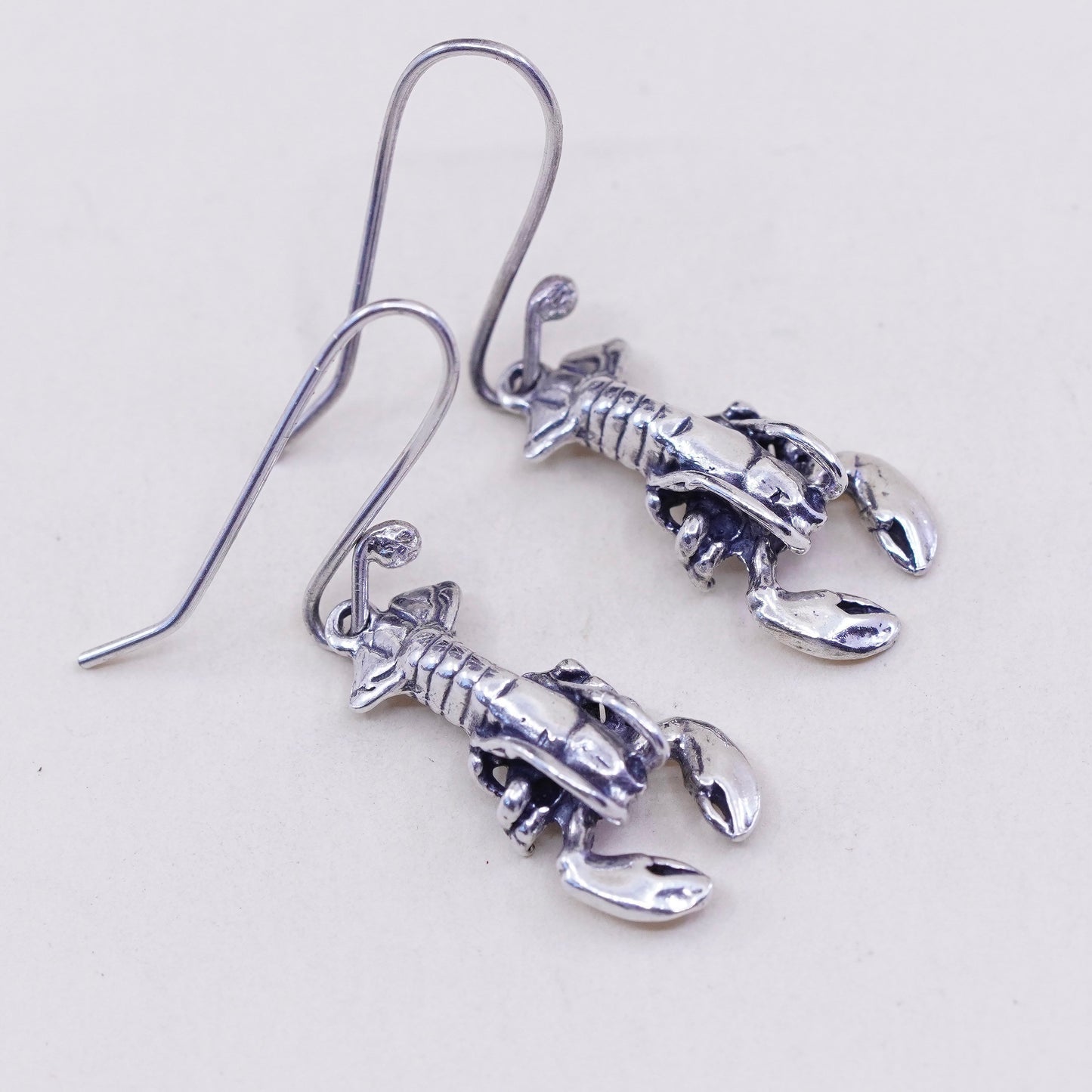 Vintage Sterling silver handmade earrings, modern 925 lobster crawfish dangles