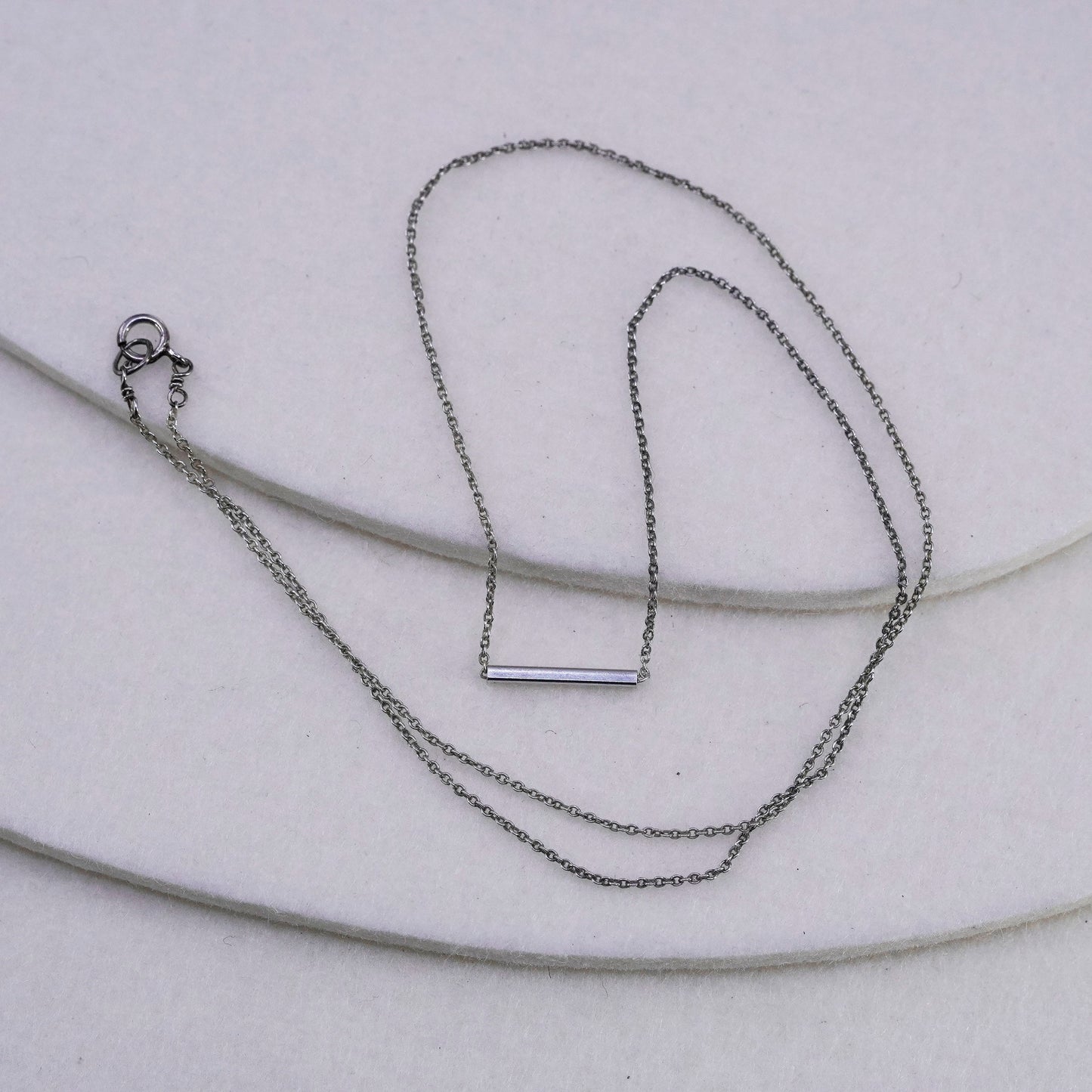 18”, vintage Sterling silver necklace, 925 circle chain with bar pendant