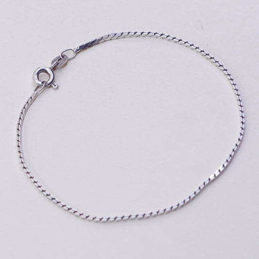 7”, 1mm, Vintage sterling silver bracelet, Italy 925 square snake chain