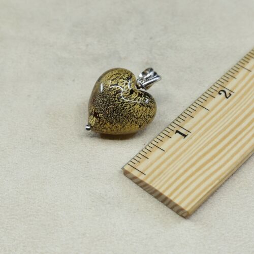 Vintage Sterling Silver Handmade Pendant, Gold Foiled Glass Heart, stamped 925