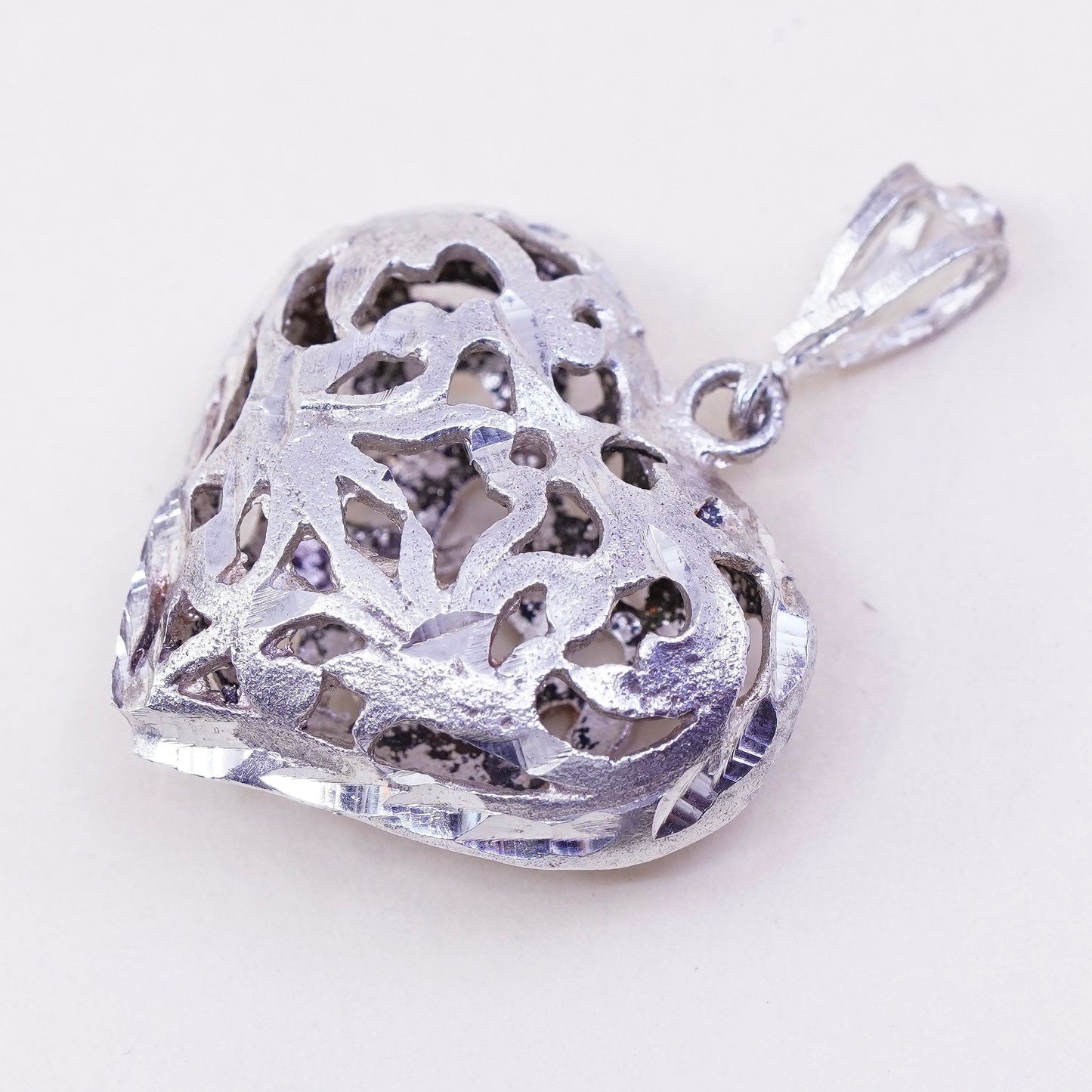 vintage sterling silver handmade pendant, 925 filigree heart