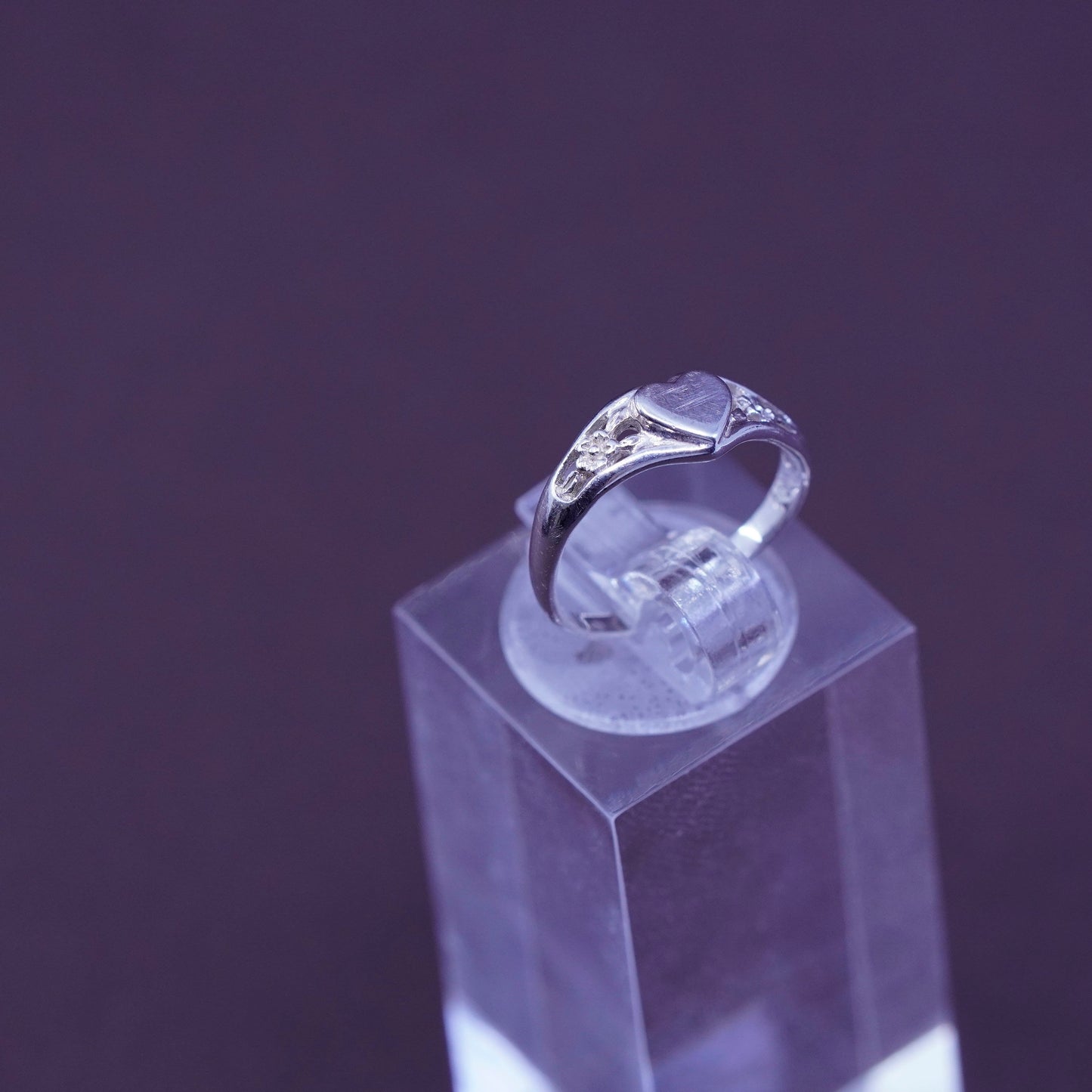 Size 2.75, vintage Sterling silver handmade ring, 925 filigree heart
