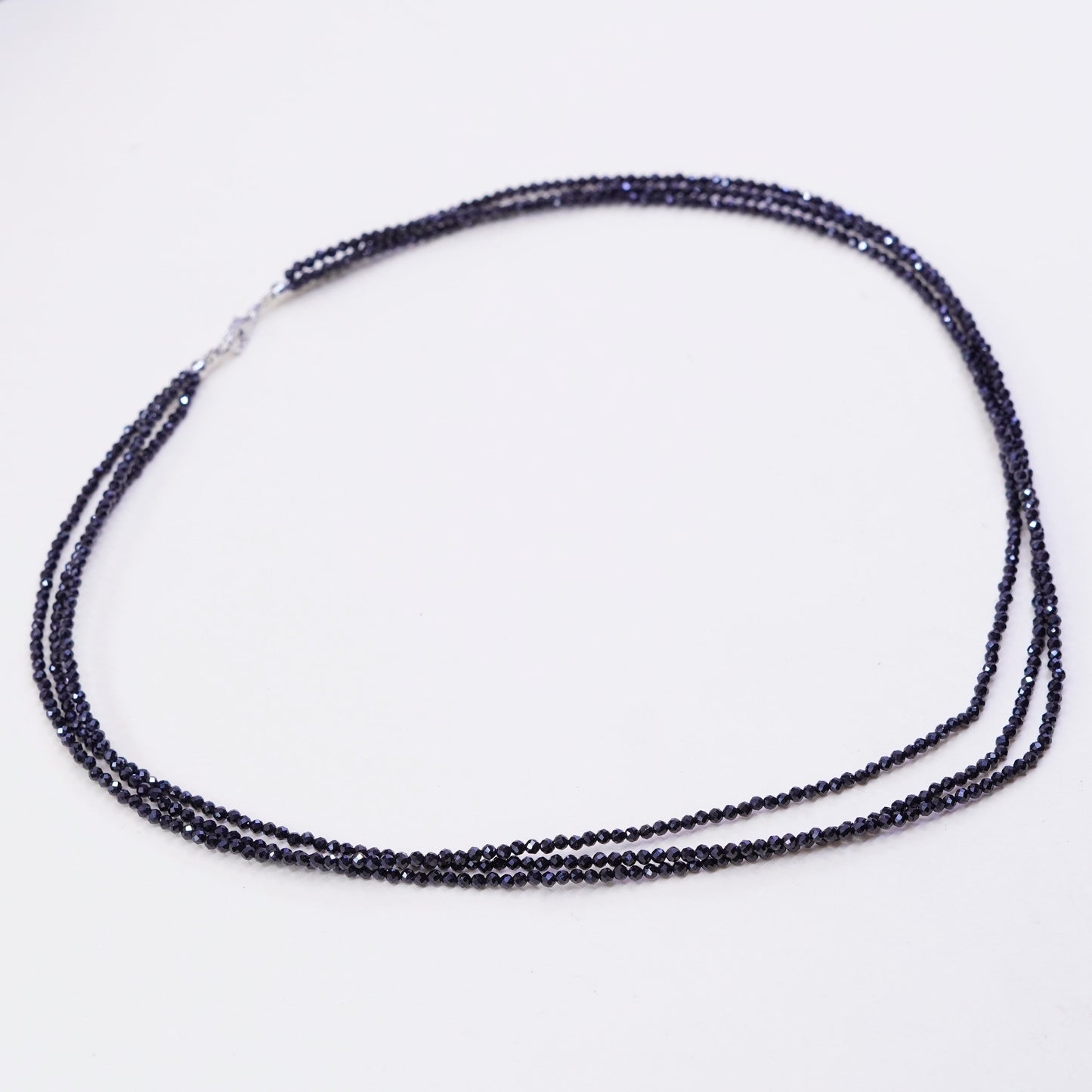 18”, sterling silver handmade multi strands necklace, obsidian beads 925 clasp