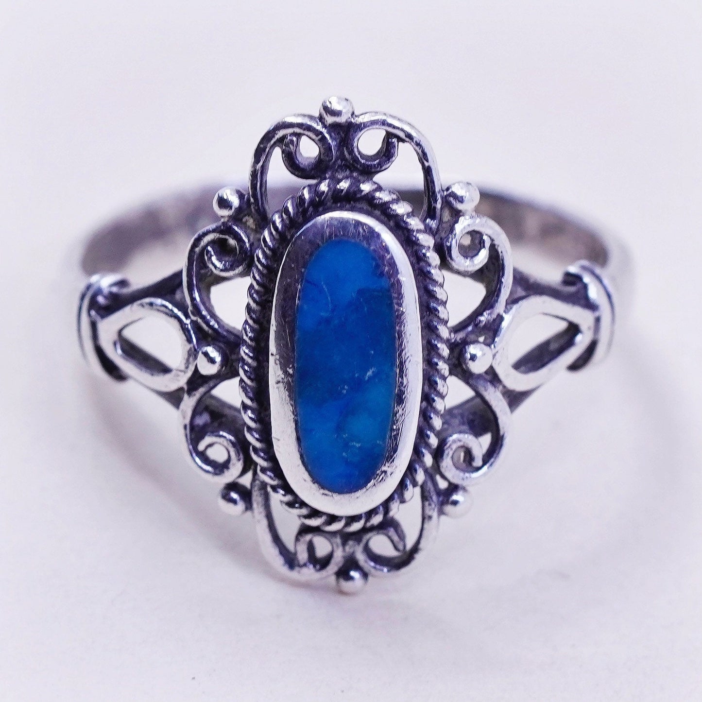 Size 8.5 Native American Sterling silver handmade ring, 925 filigree turquoise