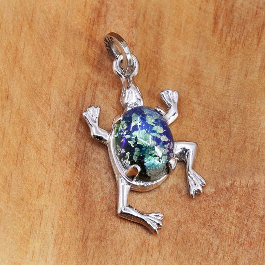 Vintage Sterling silver handmade charm, 925 foiled glass frog