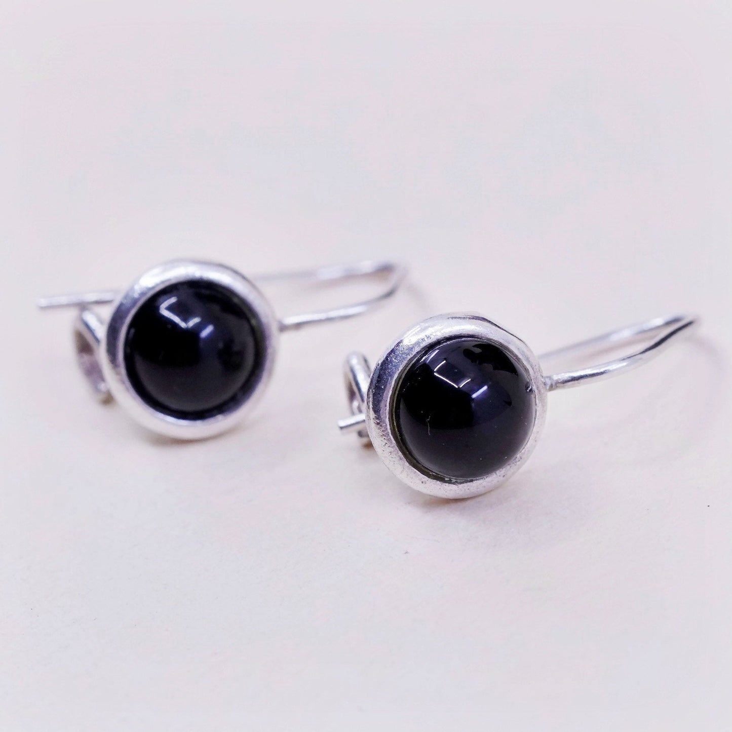 Vintage Sterling 925 silver handmade earrings with round obsidian drops