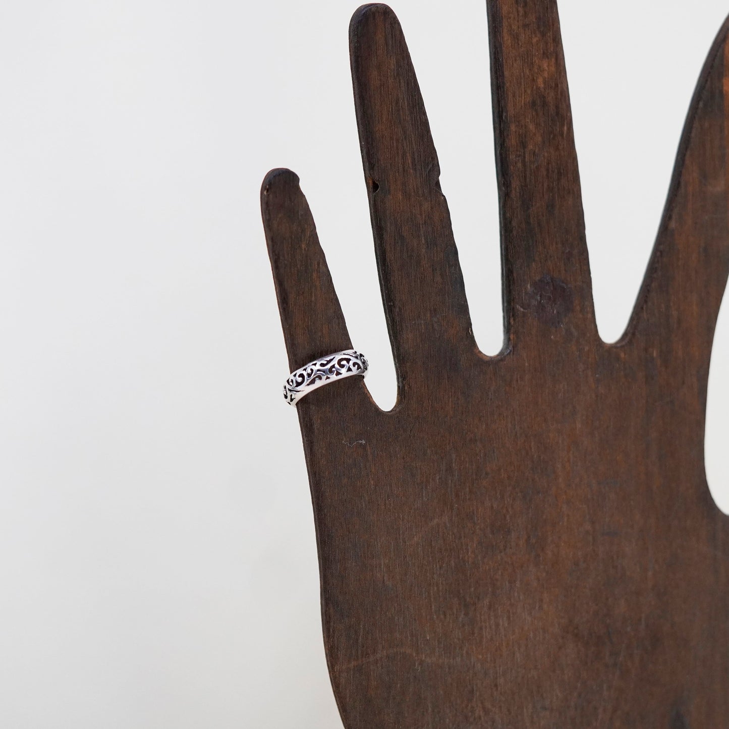 Size 1.75, vintage Sterling silver handmade ring, 925 filigree swirl band