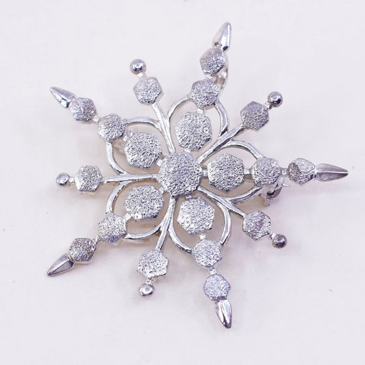 Vintage sterling silver handmade brooch, 925 snowflake pendant
