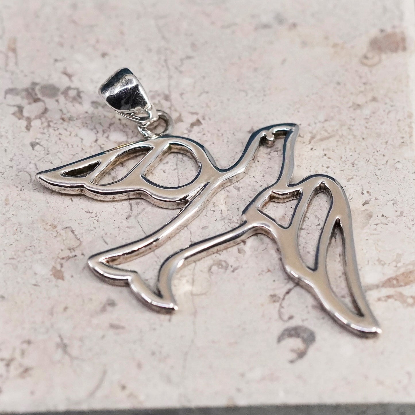 Vintage sterling silver handmade pendant, 925 peace dove bird