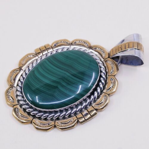 Vtg Navajo 12K GF L.Begay S.E Sterling 925 Silver Handmade Pendant W Malachite