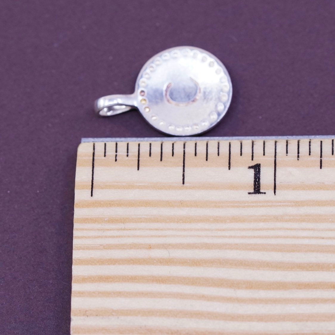 vtg Sterling silver initial pendant, 925 handmade circle w/ letter C