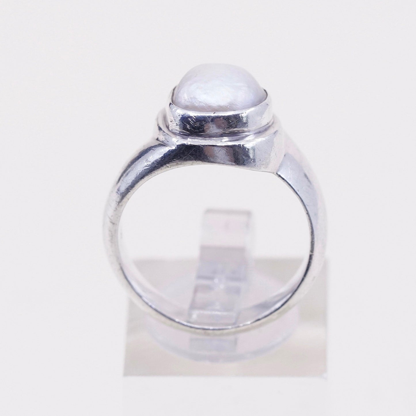 sz 8.5, vtg Sterling silver handmade ring, modern 925 band w//th pearl