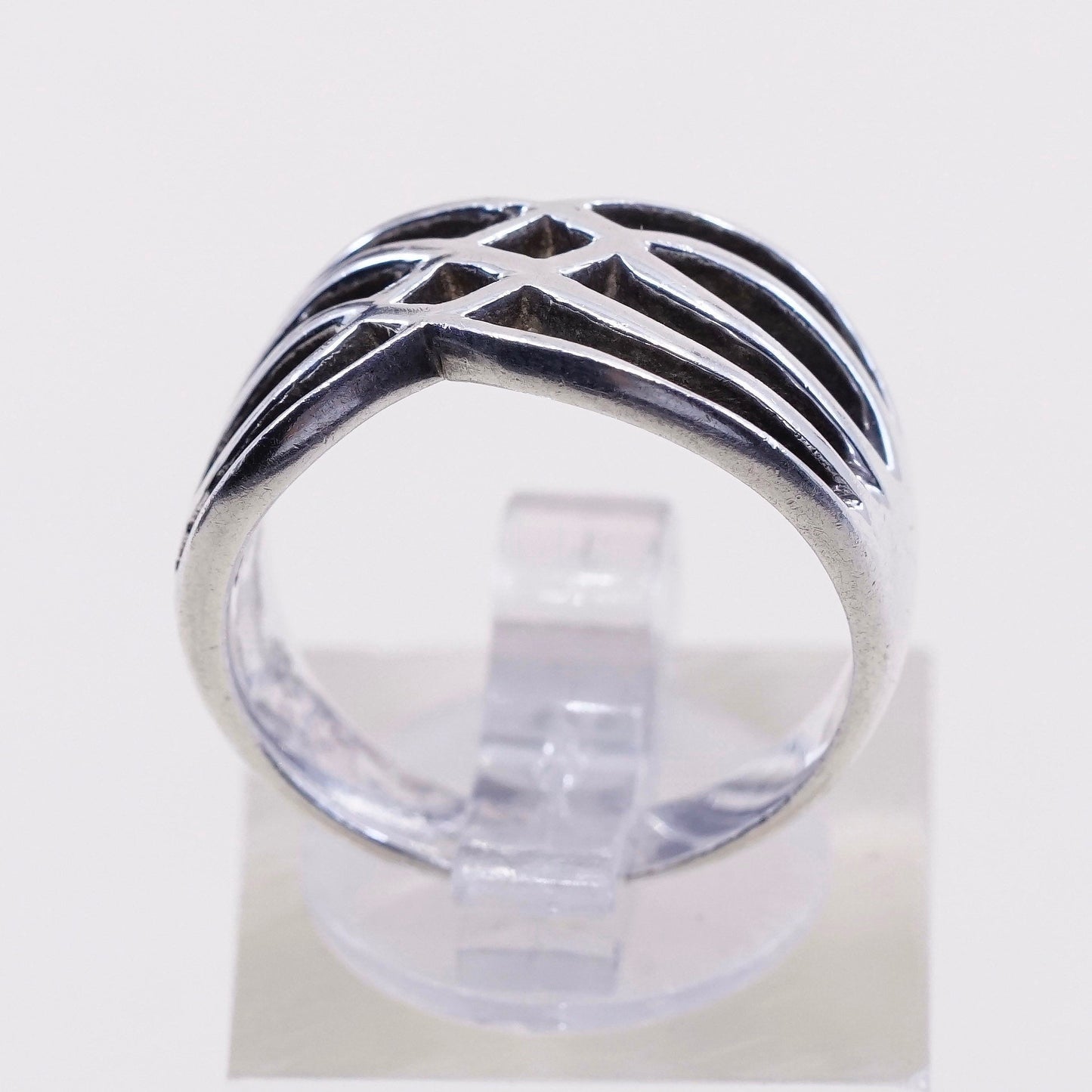 sz 7, vtg sterling silver handmade entwined ring, 925 band minimalist modernist