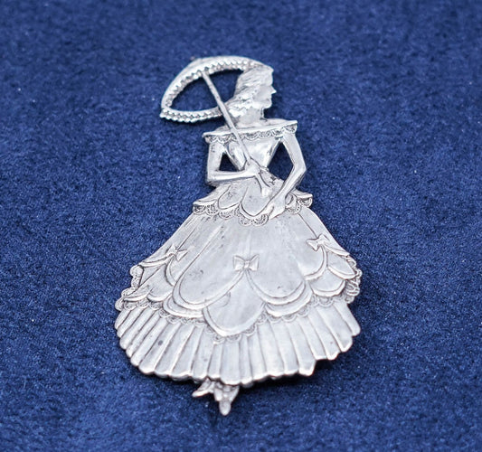 vtg Lang sterling silver handmade brooch, 925 graceful lady pin