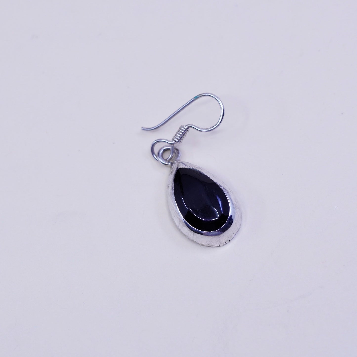 Vintage sterling 925 silver handmade earrings with teardrop onyx