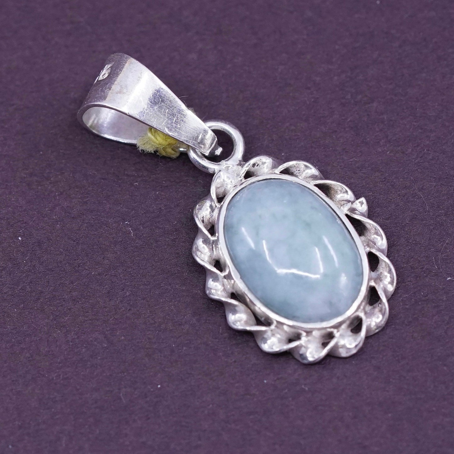 Vintage Sterling silver handmade pendant, 925 charm with jade