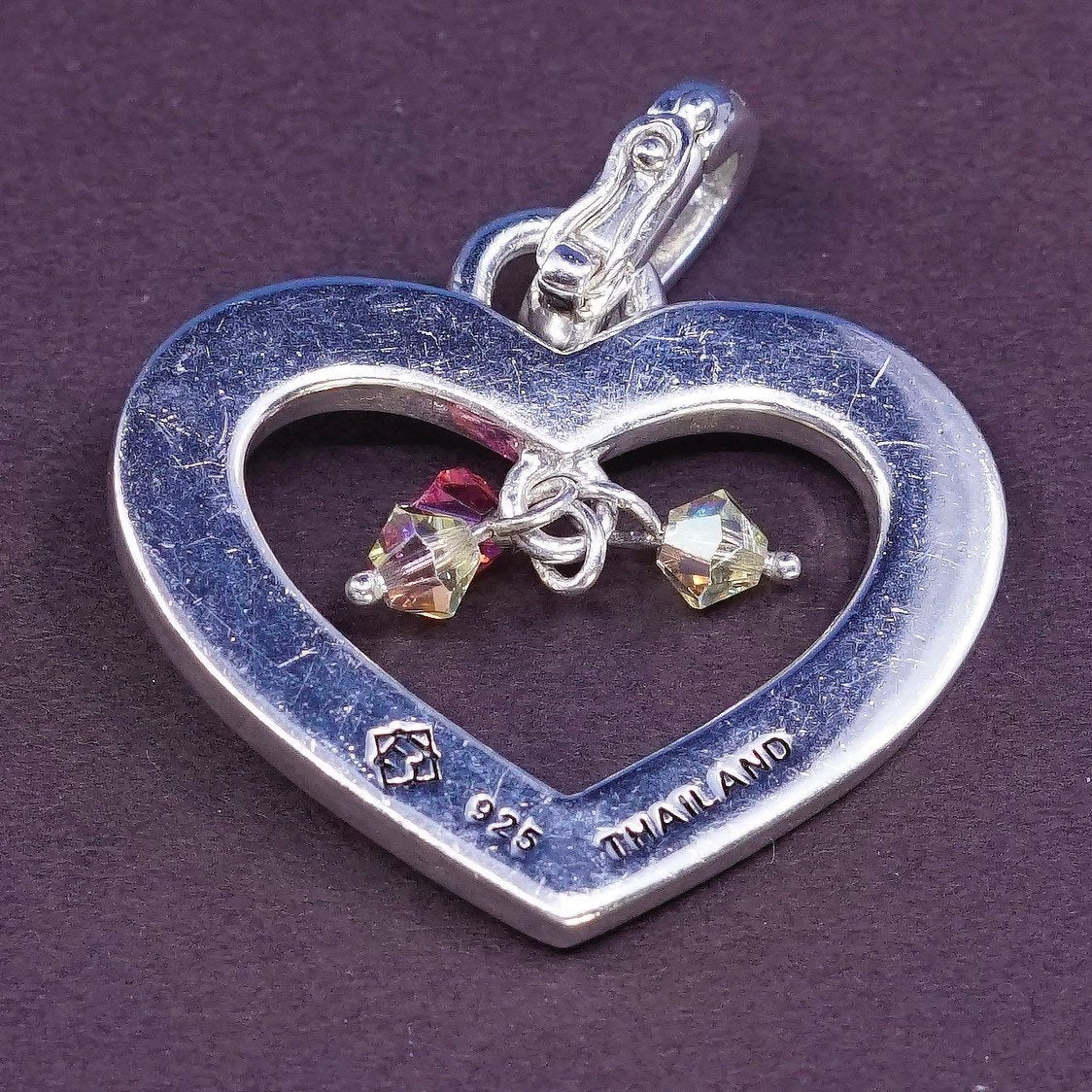 Sterling silver pendant 925 heart pendant w/ pink crystal "follow your dream"