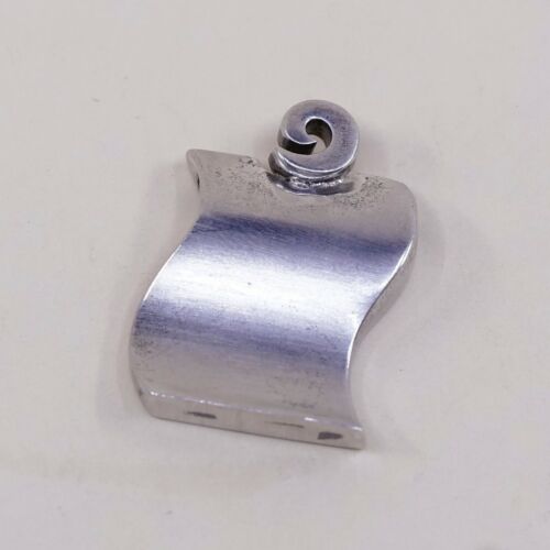 Vtg Modern Simple Sterling Silver handmade Roll Paper Pendant, Silver Tested