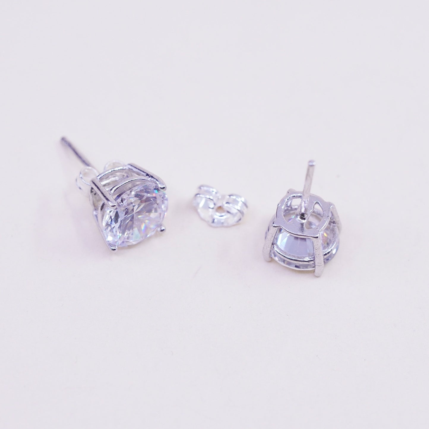 7mm, Vintage sterling silver genuine cz studs, fashion minimalist earrings