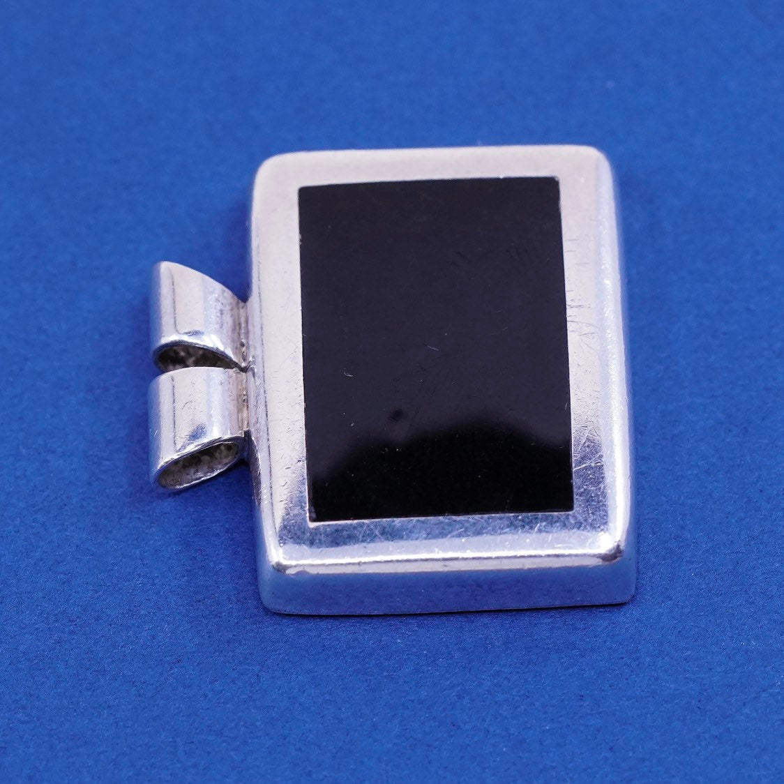 vtg Sterling silver handmade pendant, 925 w/ square obsidian pendant