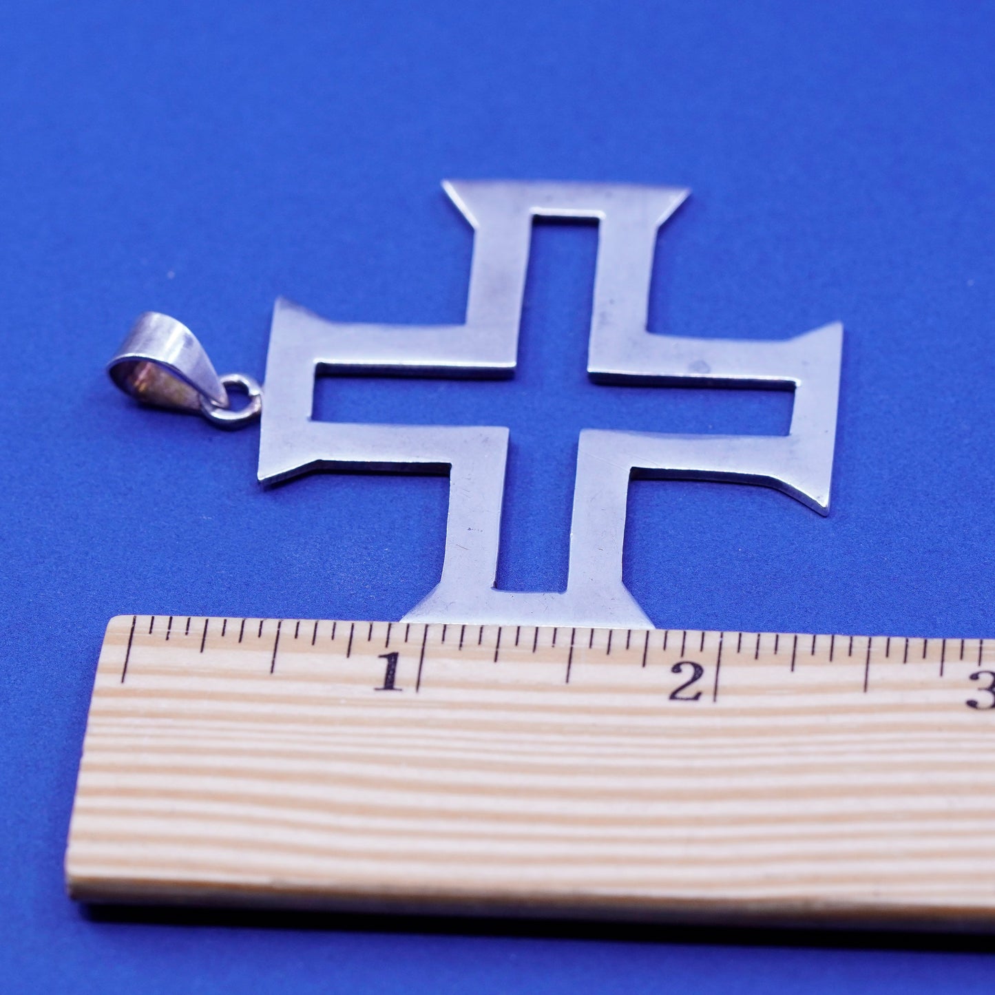 Vtg Mexico handmade Jerusalem Cross Pendant 925 Sterling Silver