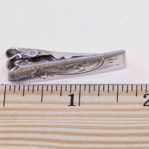 Vtg Mexico Handmade Pattern Embossed sterling 925 Silver tie clipper
