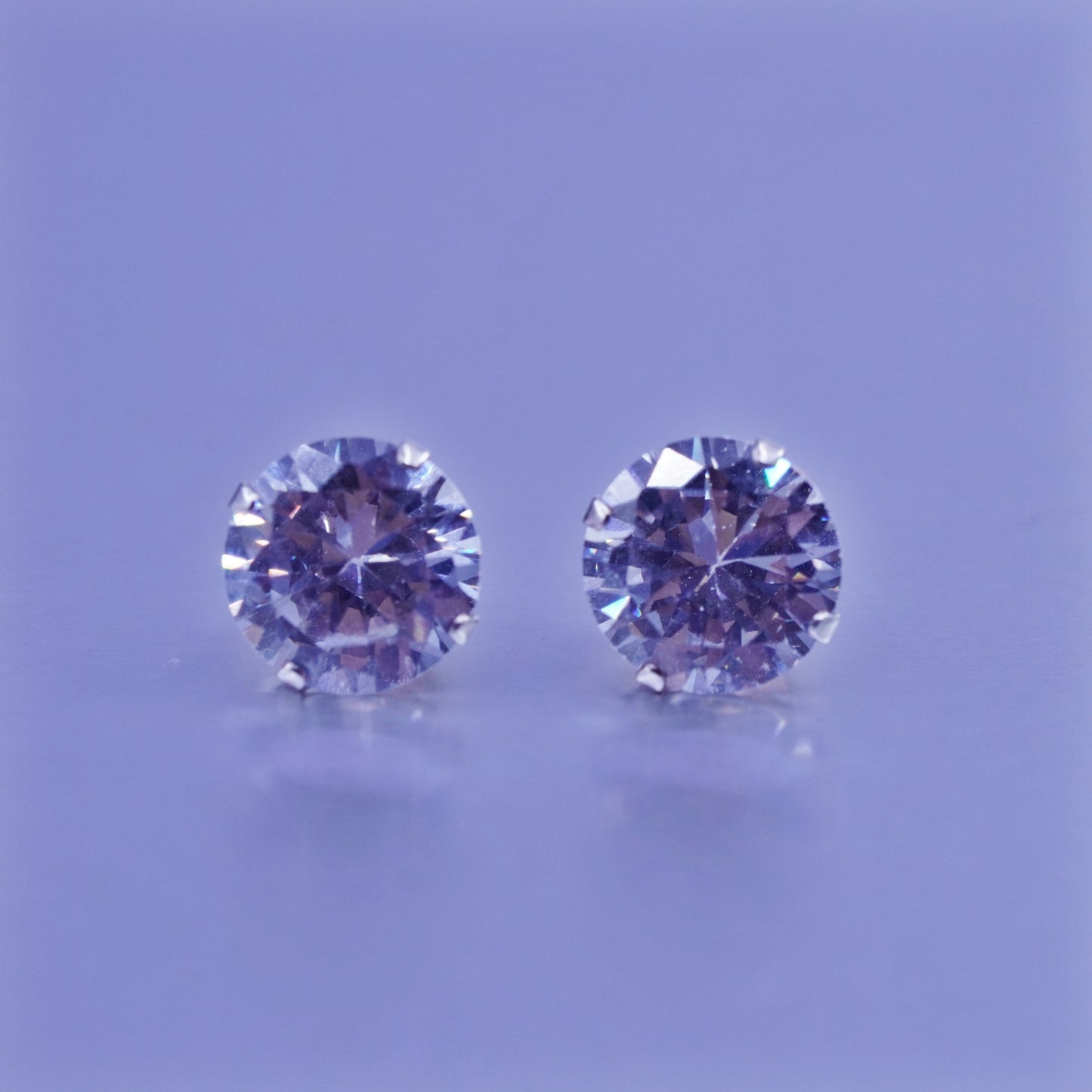 10mm Vintage Sterling 925 silver earrings, studs with round Cz inlay,