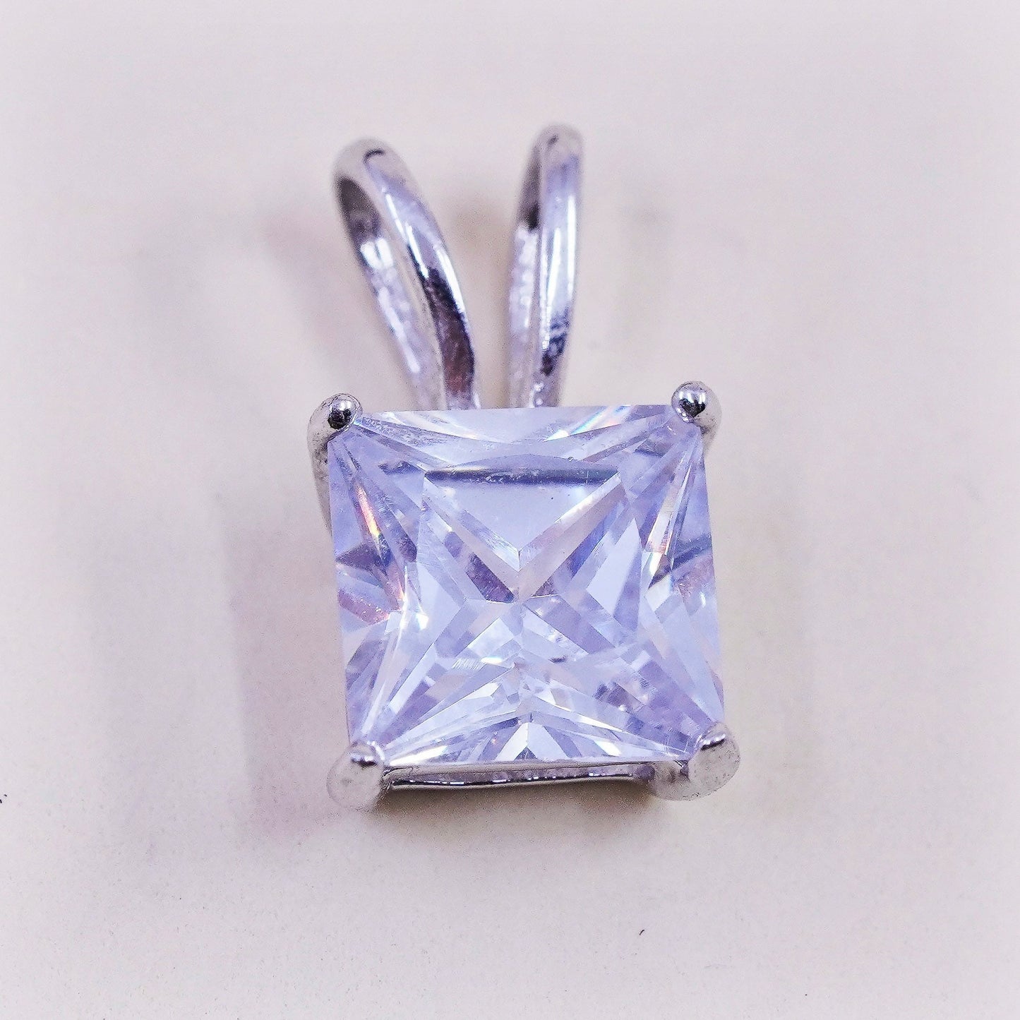 Vintage sterling silver square cz pendant, 925 charm, stamped 925