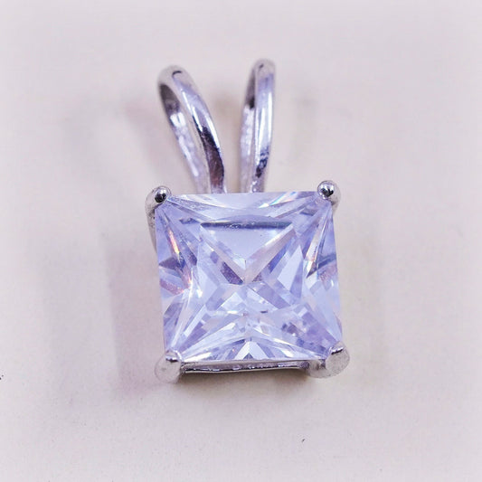 Vintage sterling silver square cz pendant, 925 charm, stamped 925