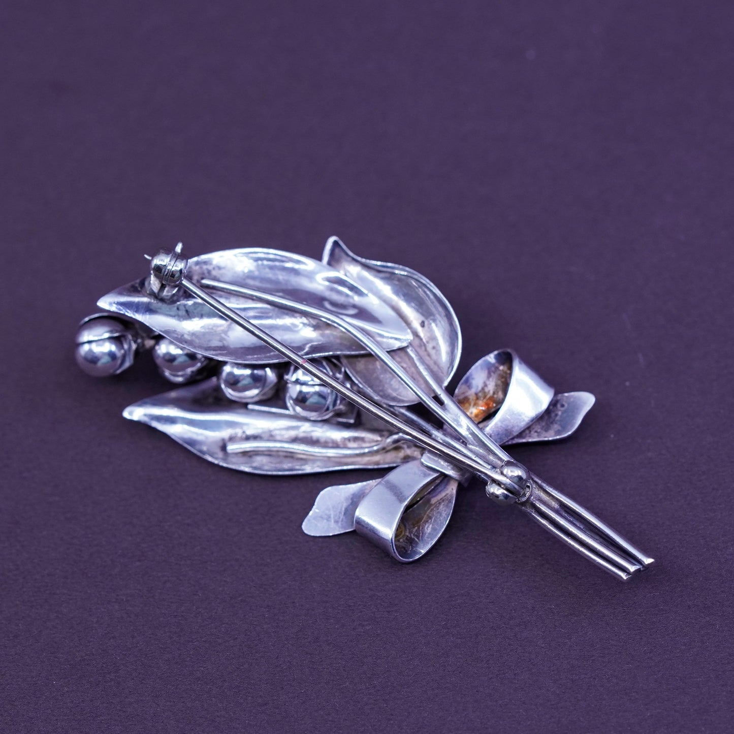 Vintage handmade sterling 925 silver flower brooch with beads